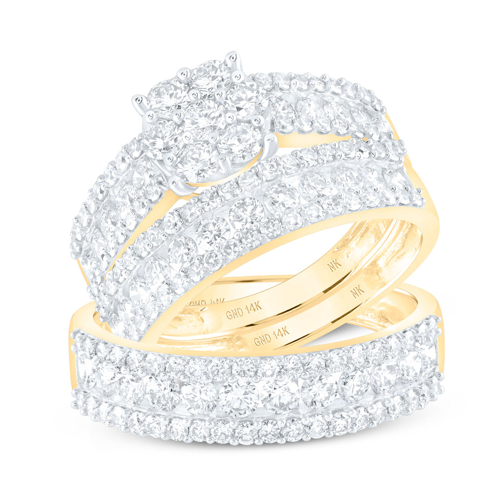 14K White Or Yellow Gold His Hers Round Diamond Cluster Matching Wedding Set, Womens Size: 5-10, Mens Size: 7-13