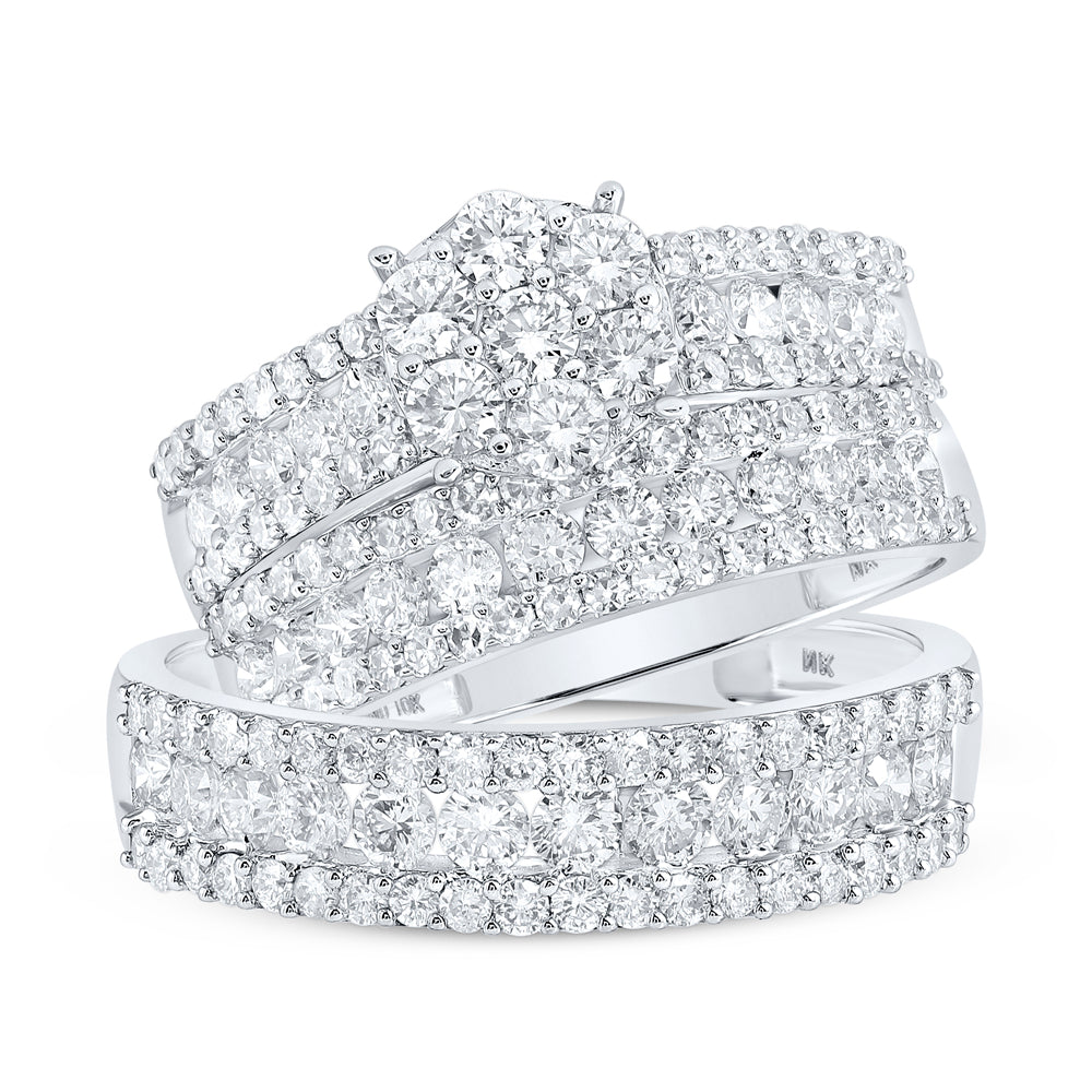 14K White Or Yellow Gold His Hers Round Diamond Cluster Matching Wedding Set, Womens Size: 5-10, Mens Size: 7-13