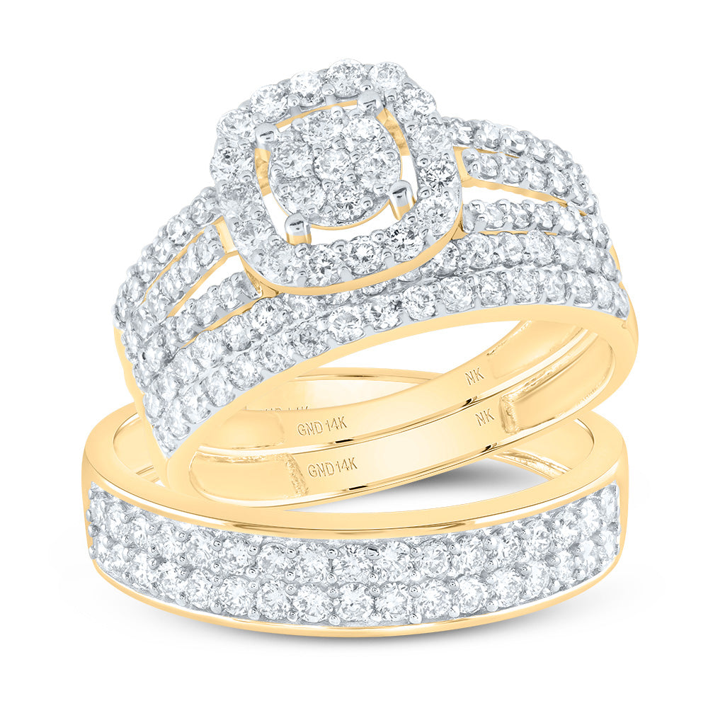 14K White Or Yellow Gold His Hers Round Diamond Cluster Matching Wedding Set, Womens Size: 5-10, Mens Size: 7-13