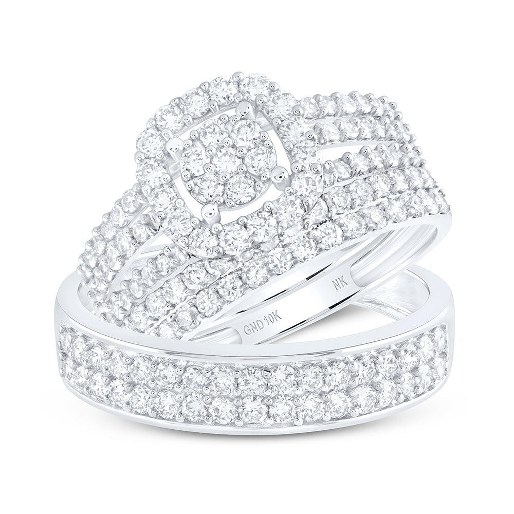 14K White Or Yellow Gold His Hers Round Diamond Cluster Matching Wedding Set, Womens Size: 5-10, Mens Size: 7-13