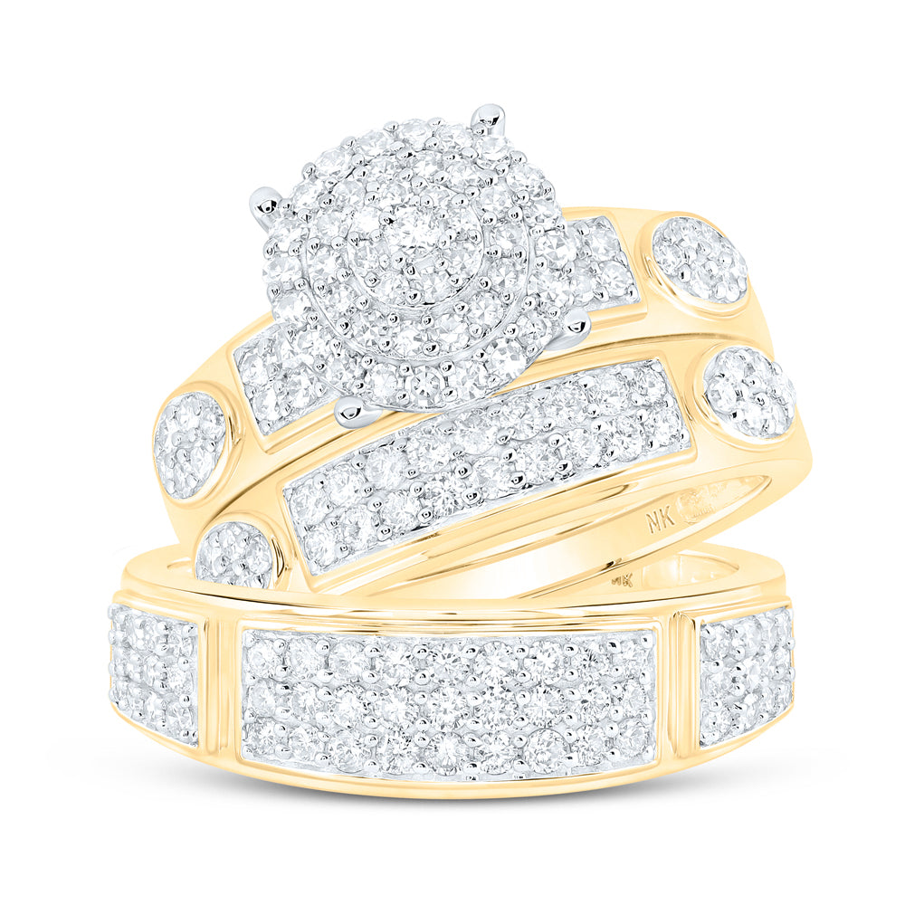 10K White Or Yellow Gold His Hers Round Diamond Cluster Matching Wedding Set, Womens Size: 5-10, Mens Size: 7-13
