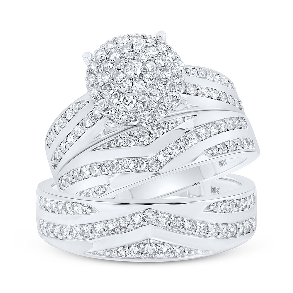 10K White Or Yellow Gold His Hers Round Diamond Cluster Matching Wedding Set, Womens Size: 5-10, Mens Size: 7-13