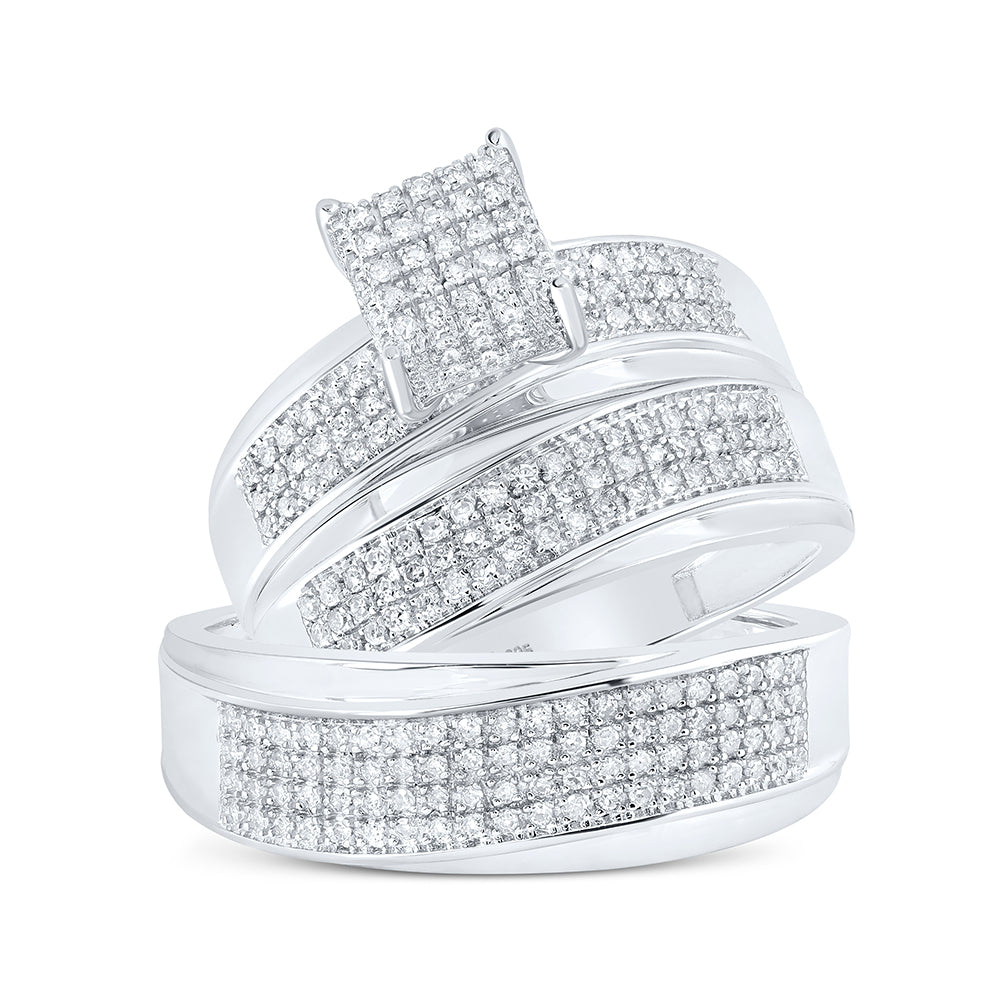 Sterling Silver His Hers Round Diamond Cluster Matching Wedding Set 1/2 Cttw, Womens Size: 5-10, Mens Size: 7-13