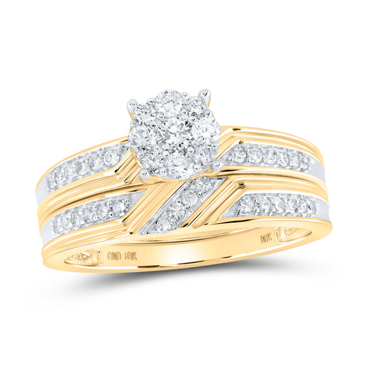 14kt Yellow Gold His & Hers 1/2 Cttw Diamond Bridal Wedding Ring Band Set, Women Size: 5-9, Men Size: 8-12