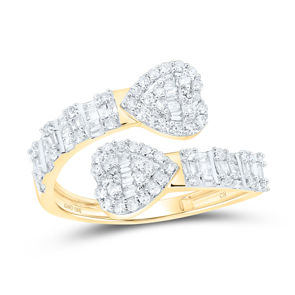 10kt Yellow Gold Diamond Heart Cuff Ladies Wedding Engagement Anniversary Ring
