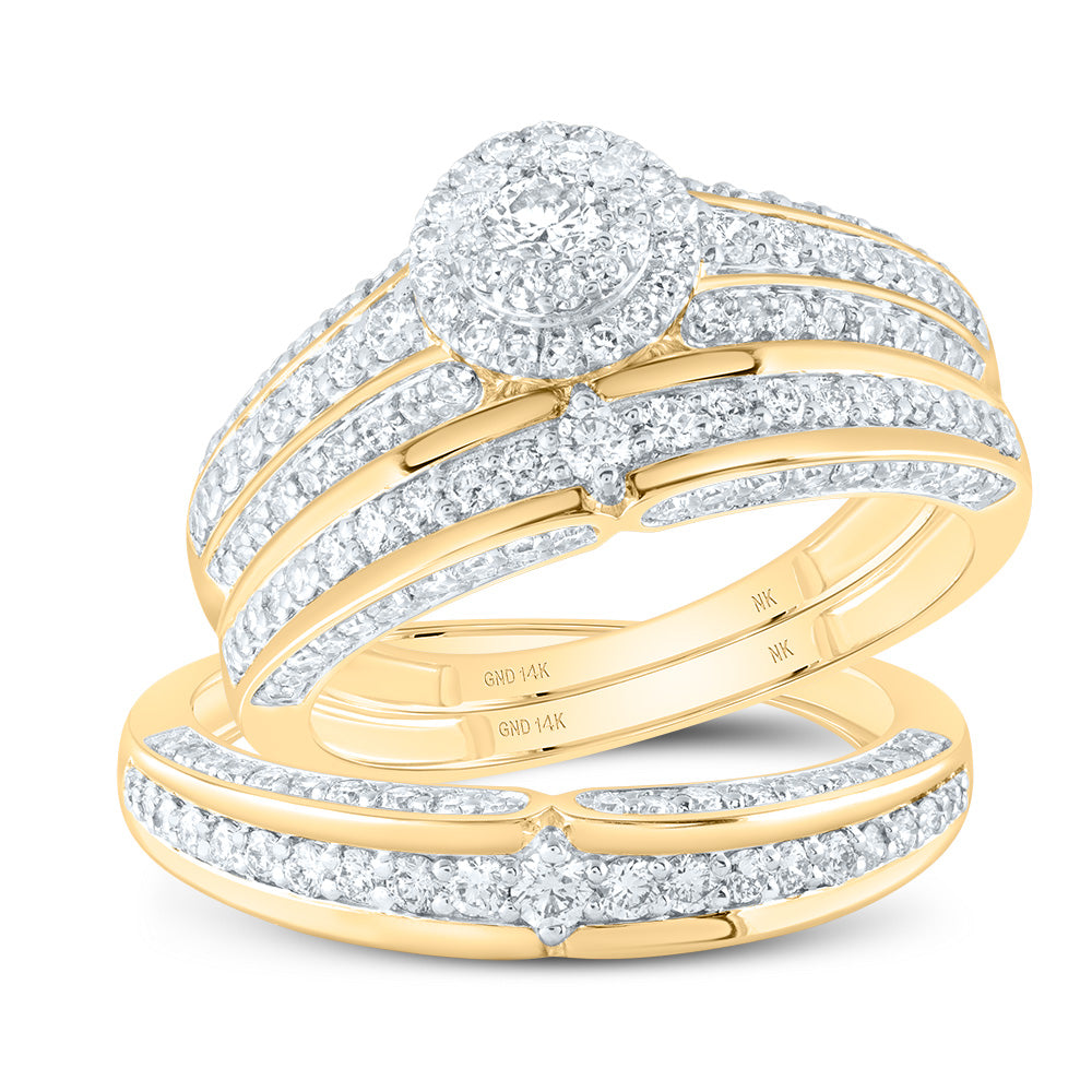 10K Yellow Gold His Hers Round Diamond Halo Matching Wedding Set 1-3/4 Cttw, Womens Size: 5-10, Mens Size: 7-13