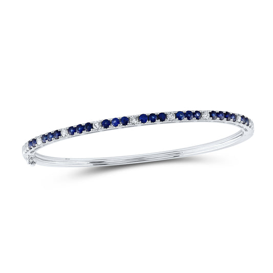 14kt White Gold 5/8 Cttw Diamond and 1 3/8 Cttw Sapphire Natural Gem Tennis Bangle