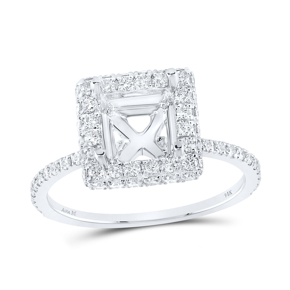 14kt White Gold 3/4 Cttw Diamond Ana M and 1 1/2 cttw Semi-mount Single Halo Wedding Engagement Anniversary Ring, Women Size: 5-9