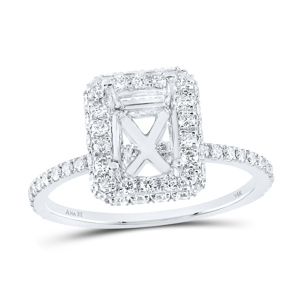 14kt White Gold 3/4 Cttw Diamond Ana M and 1 1/2 Cttw Emerald Semi-mount Single Halo Wedding Engagement Anniversary Ring, Women Size: 5-9