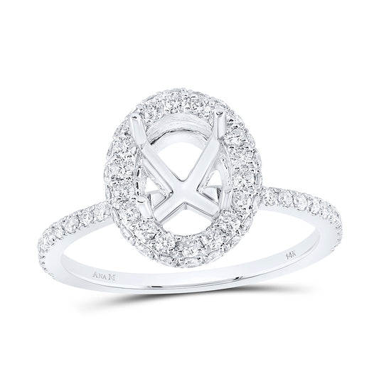 14kt White Gold 3/4 Cttw Diamond Ana M and 1 1/2 Cttw Oval Semi-mount Single Halo Wedding Engagement Anniversary Ring, Women Size: 5-9