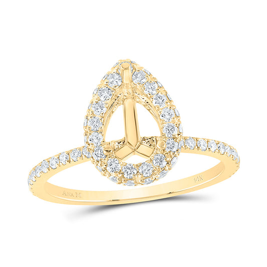 14kt Yellow Or White Gold Diamond Ana M and Pear Semi-mount Single Halo Wedding Engagement Anniversary Ring