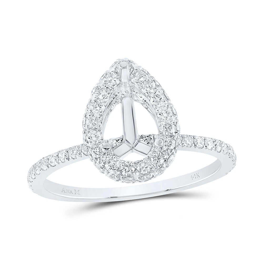 14kt Yellow Or White Gold Diamond Ana M and Pear Semi-mount Single Halo Wedding Engagement Anniversary Ring
