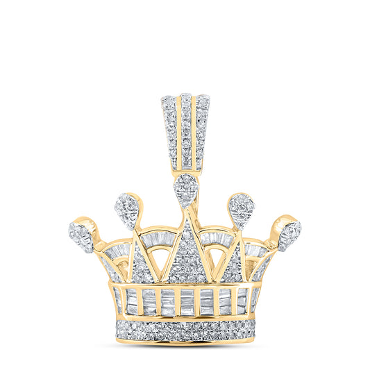 10kt Yellow Gold 7/8 Cttw Diamond Crown Mens Charm Pendant