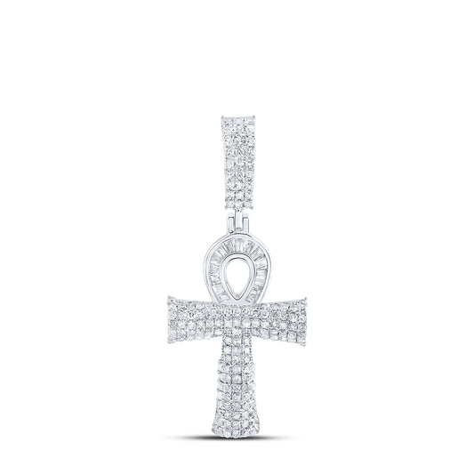 Sterling Silver 3/4 Cttw Diamond Ankh Cross Pendant