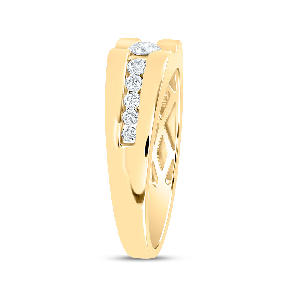 10K Yellow Or White Or Rose Gold Mens Round Diamond Solitaire Band Ring , Mens Size: 7-13