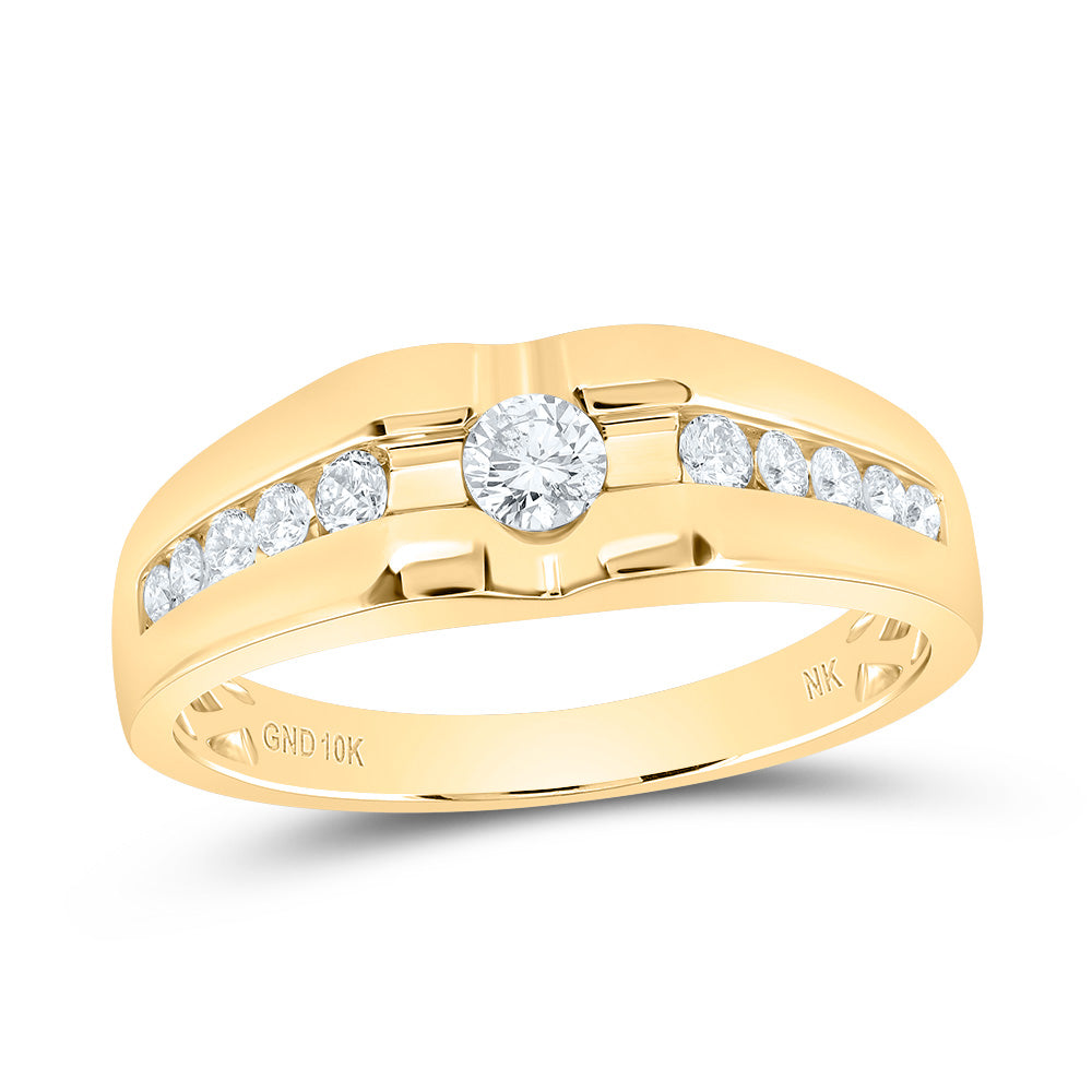 10K Yellow Or White Or Rose Gold Mens Round Diamond Solitaire Band Ring , Mens Size: 7-13