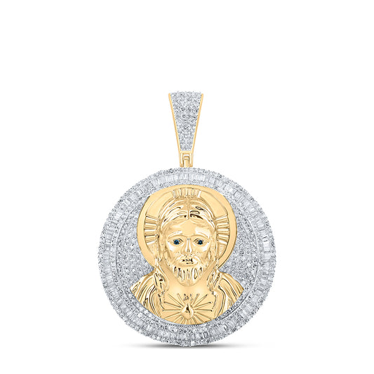 10kt Yellow Gold 2 1/2 Cttw Diamond Jesus In Circle Mens Charm