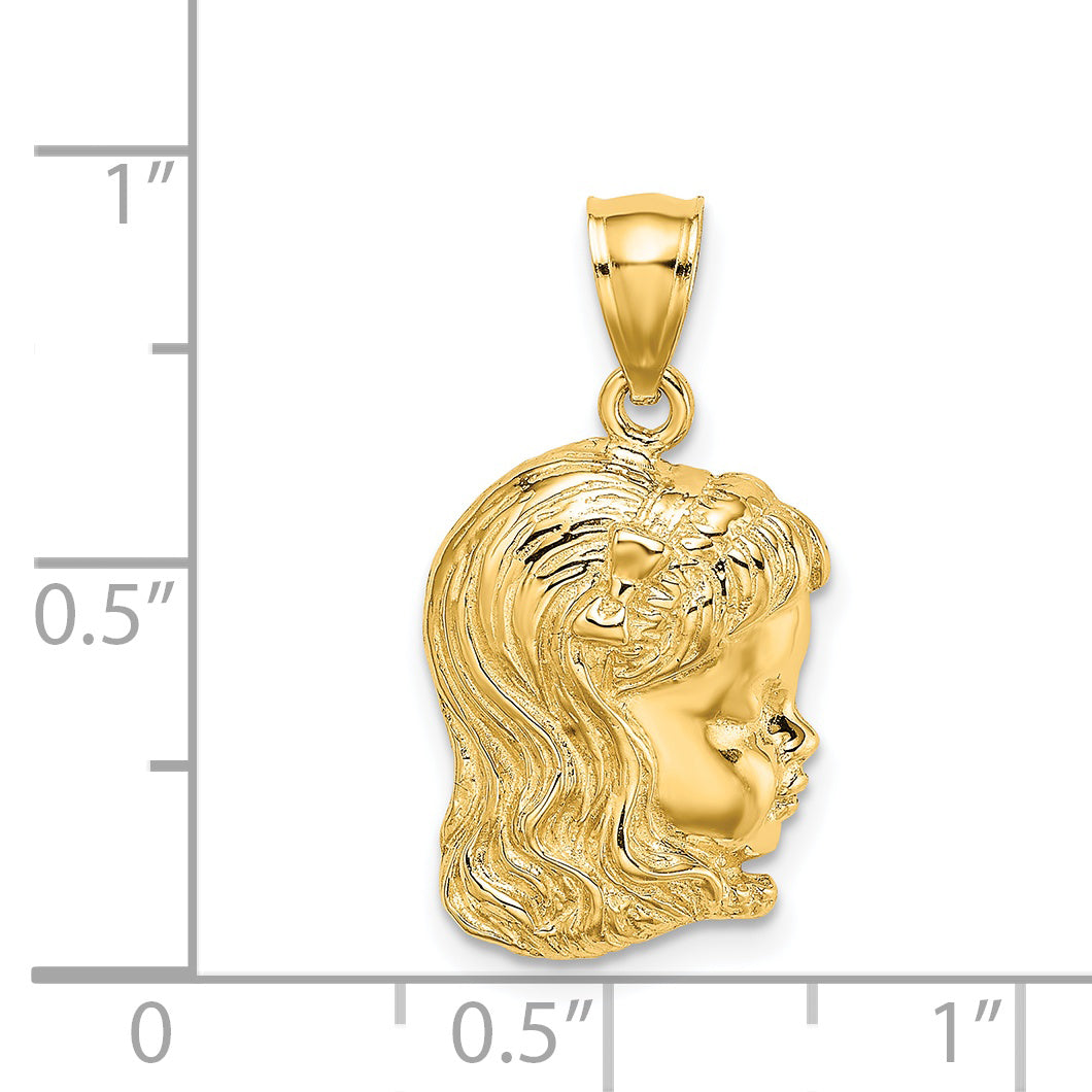 14K Yellow Gold Girl Head Charm