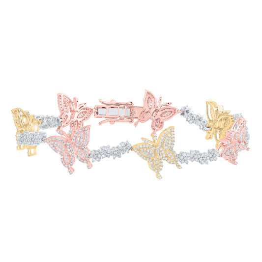 10kt Tri-tone Gold 2 5/8 Cttw Diamond Fashion Butterfly Bracelet, Length: 7 Inch