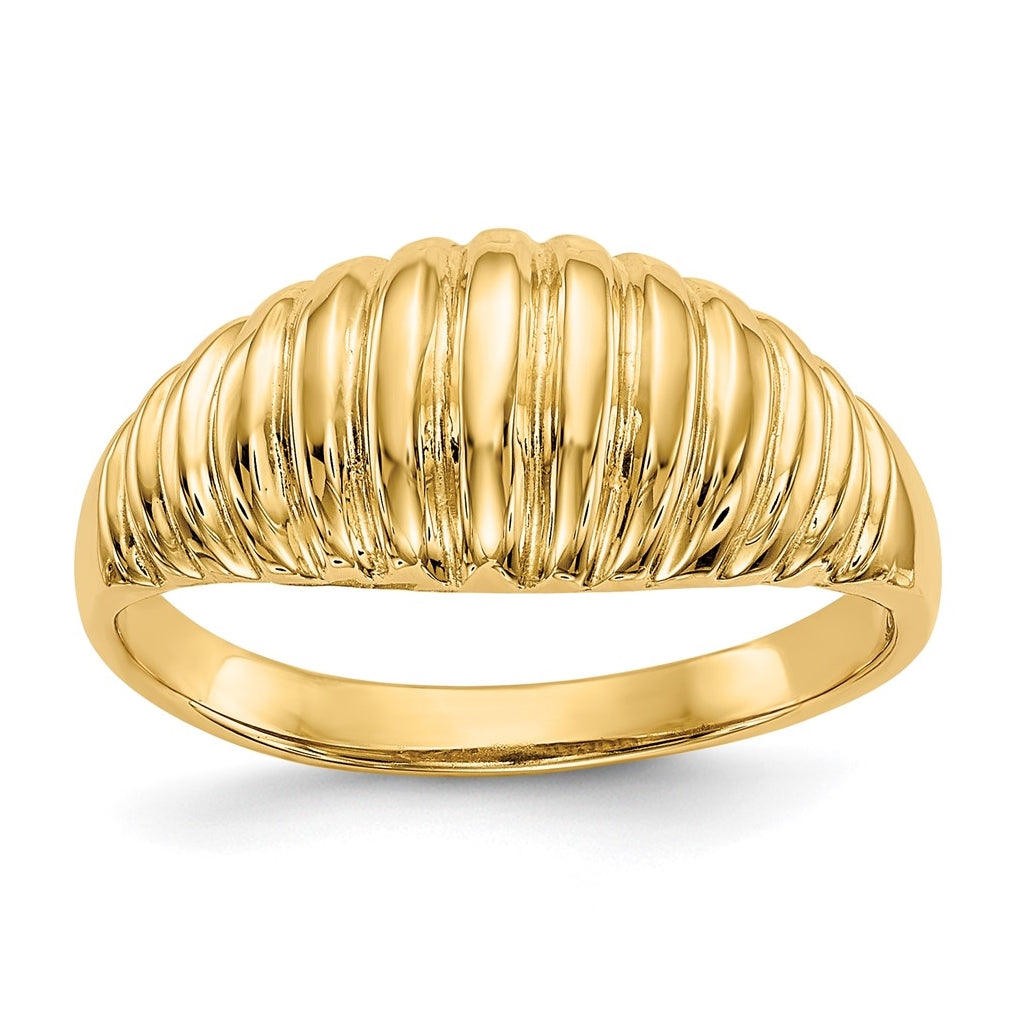 10K Yellow Gold High Polished Ribbed Dome-Ring