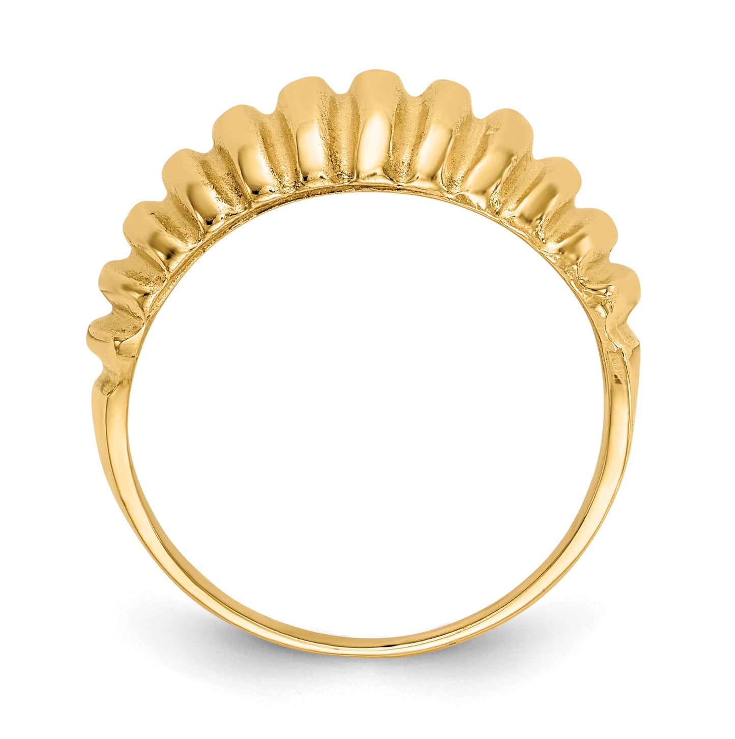 14K Yellow Gold High Polished Ribbed Dome-Ring