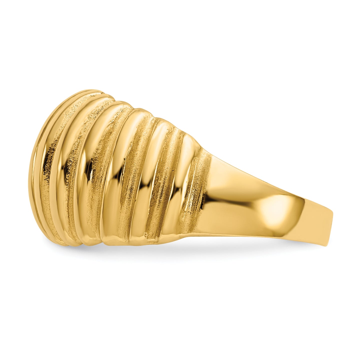 14K Yellow Gold High Polished Ribbed Dome-Ring