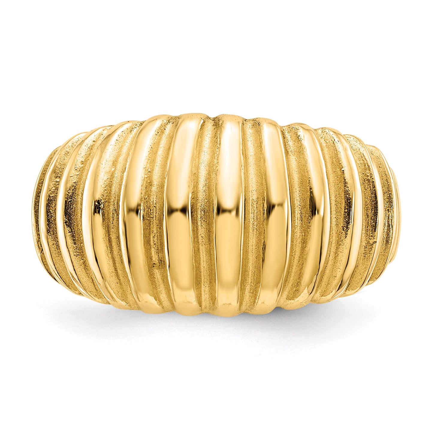 14K Yellow Gold High Polished Ribbed Dome-Ring