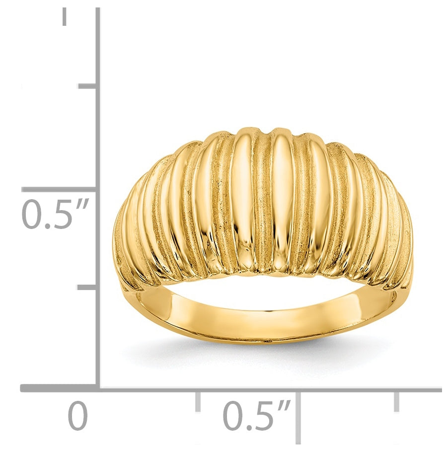 14K Yellow Gold High Polished Ribbed Dome-Ring