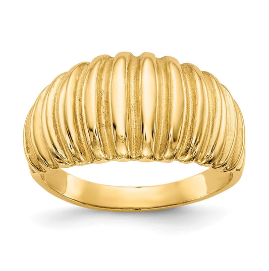 14K Yellow Gold High Polished Ribbed Dome-Ring
