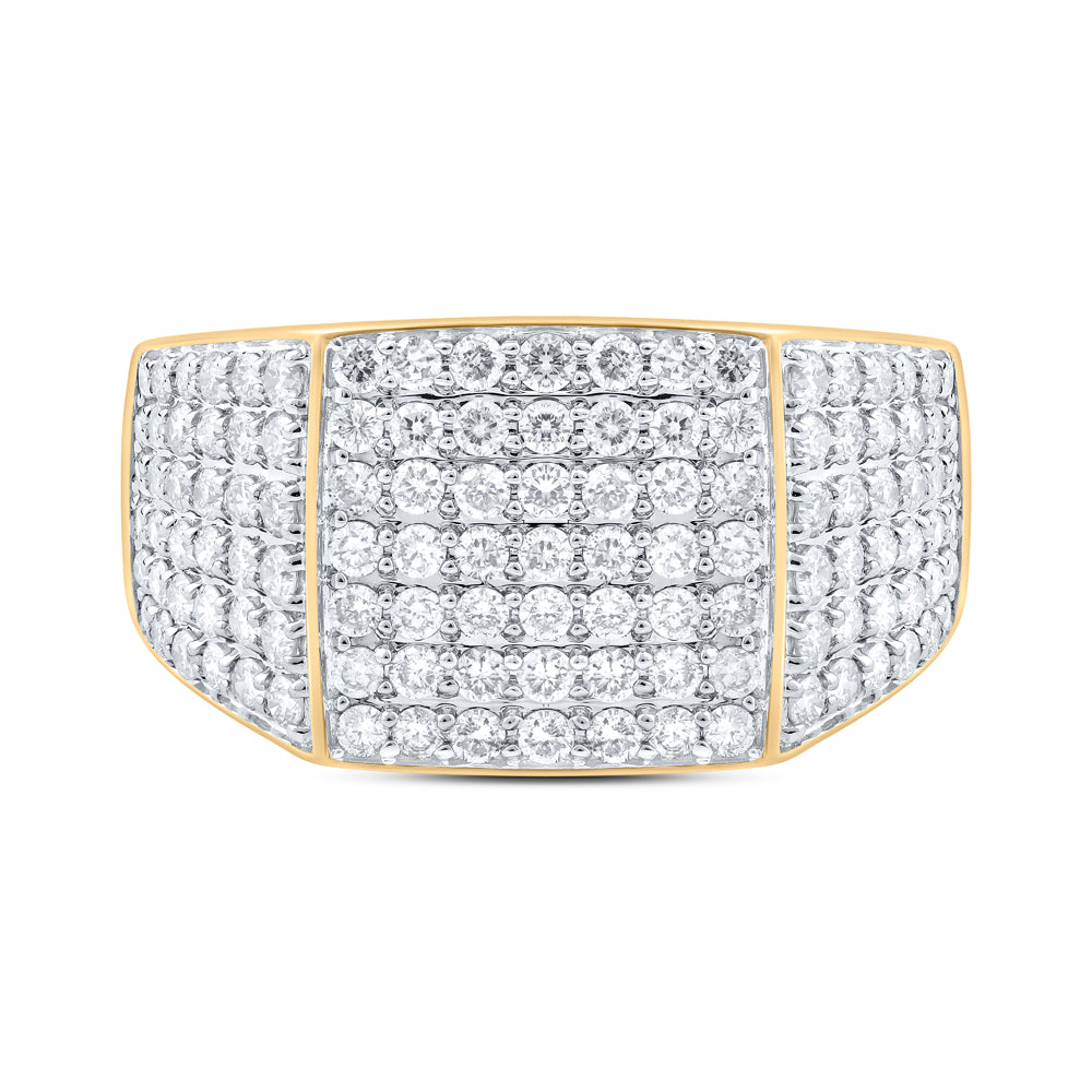 10K White Or Yellow Gold Mens Round Diamond Pave Square Ring, Mens Size: 7-13