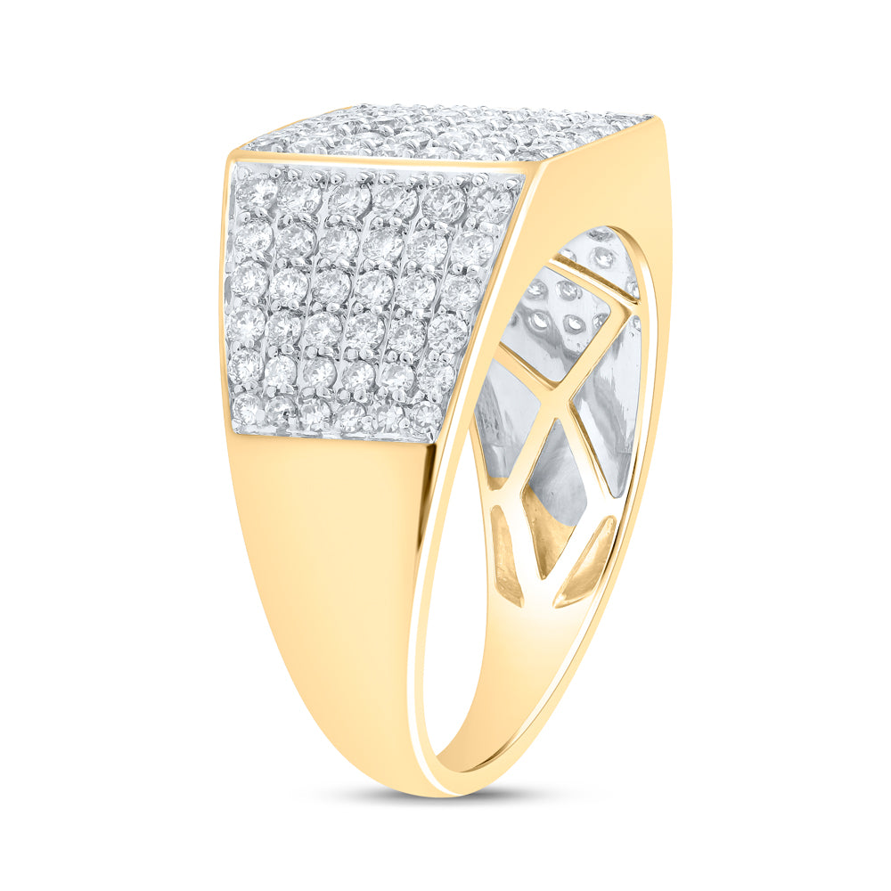 10K White Or Yellow Gold Mens Round Diamond Pave Square Ring, Mens Size: 7-13