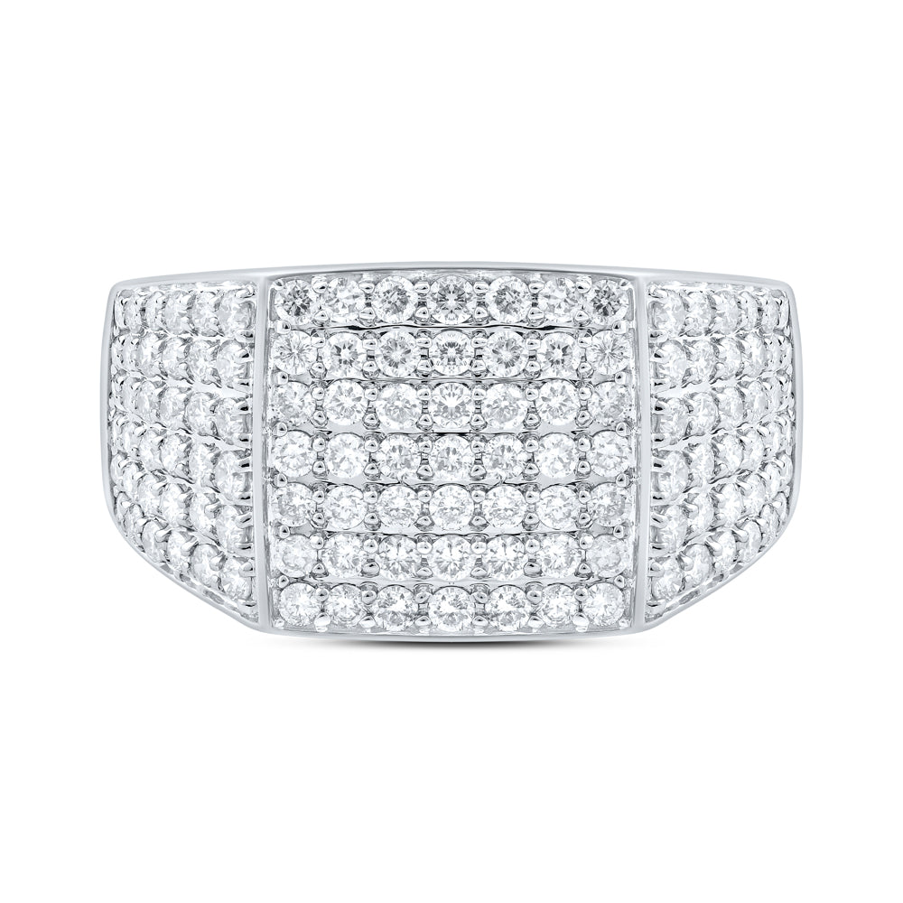 10K White Or Yellow Gold Mens Round Diamond Pave Square Ring, Mens Size: 7-13