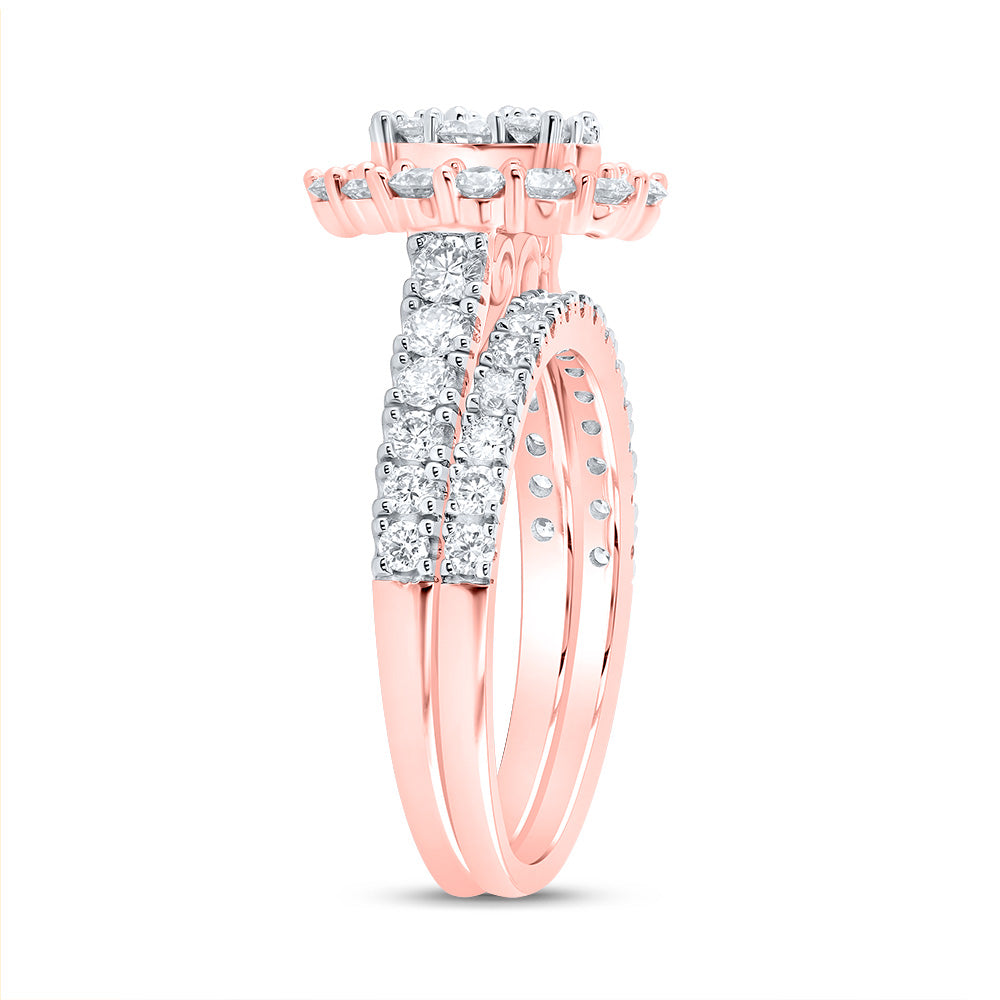 10K Rose Gold Round Diamond Bridal Wedding Ring Band Set 1-5/8 Cttw, Womens Size: 5-10