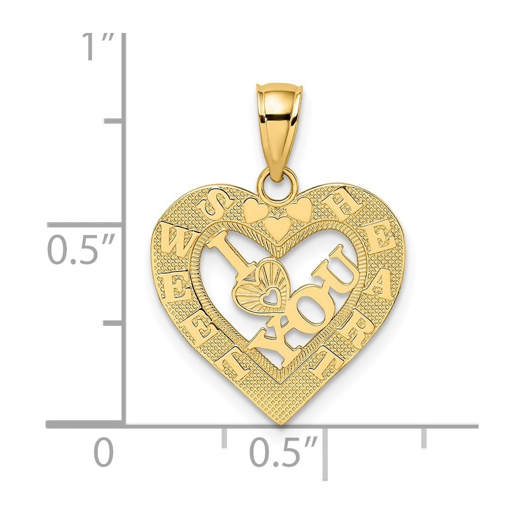 14K Yellow Gold I HEART YOU in Sweetheart Frame Charm – Elegant Jewelry Gift for Birthday, Anniversary, Engagement, Wedding