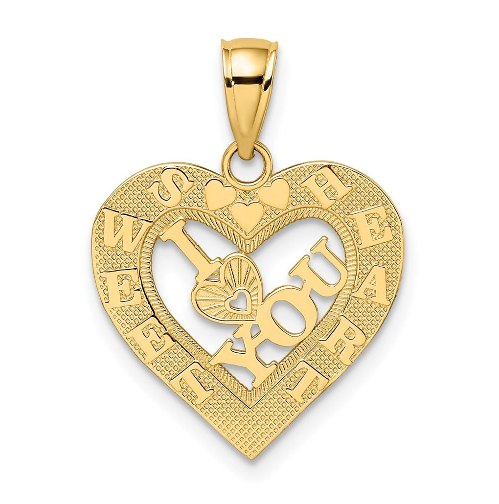 14K Yellow Gold I HEART YOU in Sweetheart Frame Charm – Elegant Jewelry Gift for Birthday, Anniversary, Engagement, Wedding