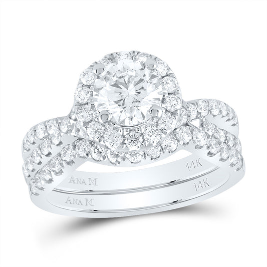 14kt White Gold 2 Cttw Diamond Ana M and 1 Cttw Round Wedding Engagement Anniversary Bridal Set 1 Halo, Women Size: 5-9