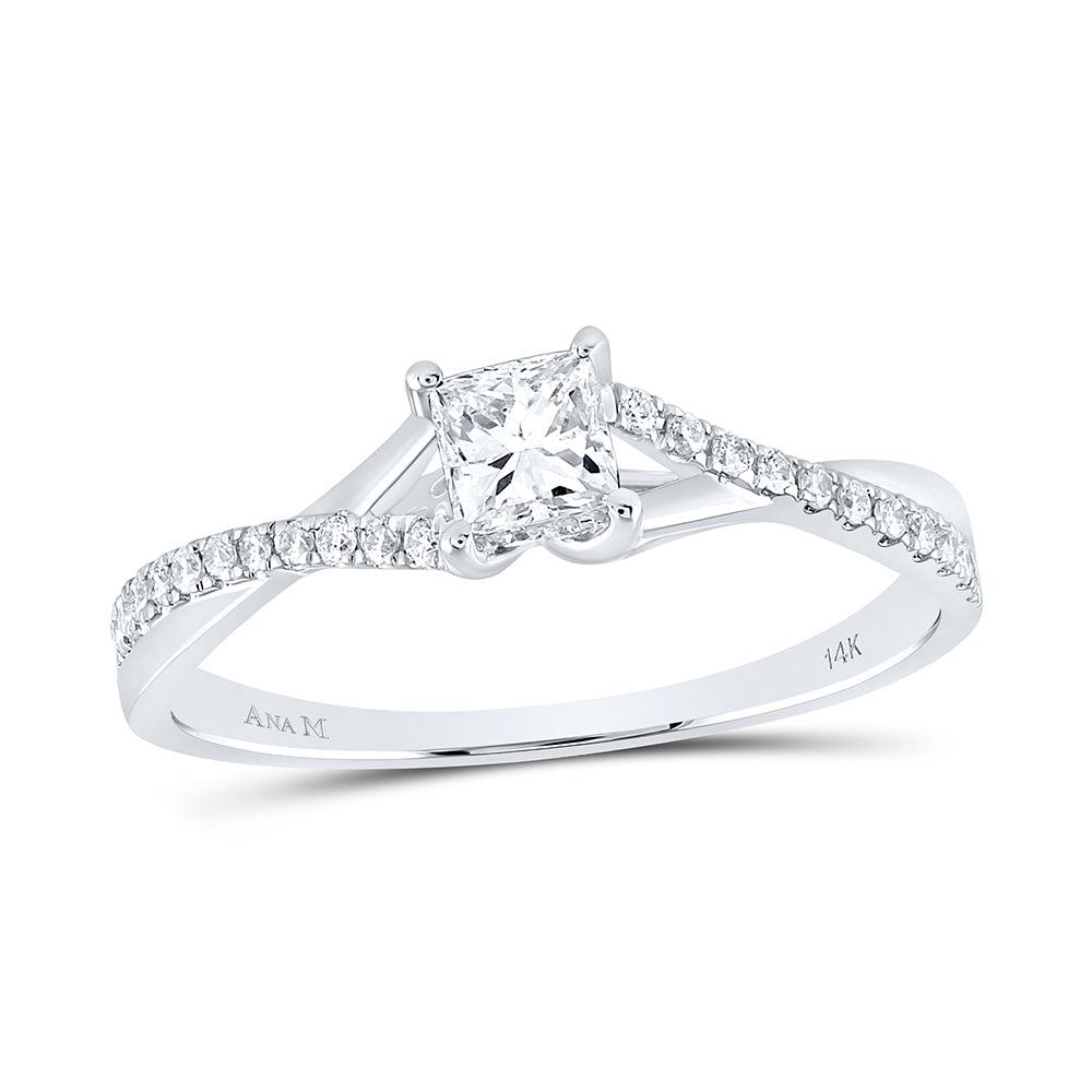 14kt White Gold 1/2 Cttw Diamond Ana M and 1/3ct No Halo Wedding Engagement Anniversary Ring, Women Size: 5-9