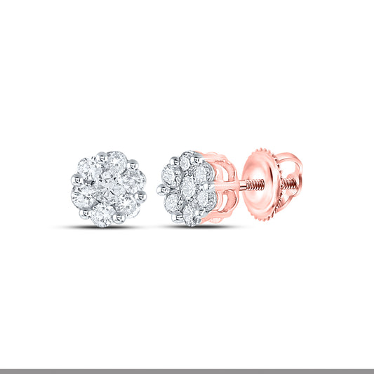 10kt Rose Gold 1/2 Cttw Diamond Flower Earring