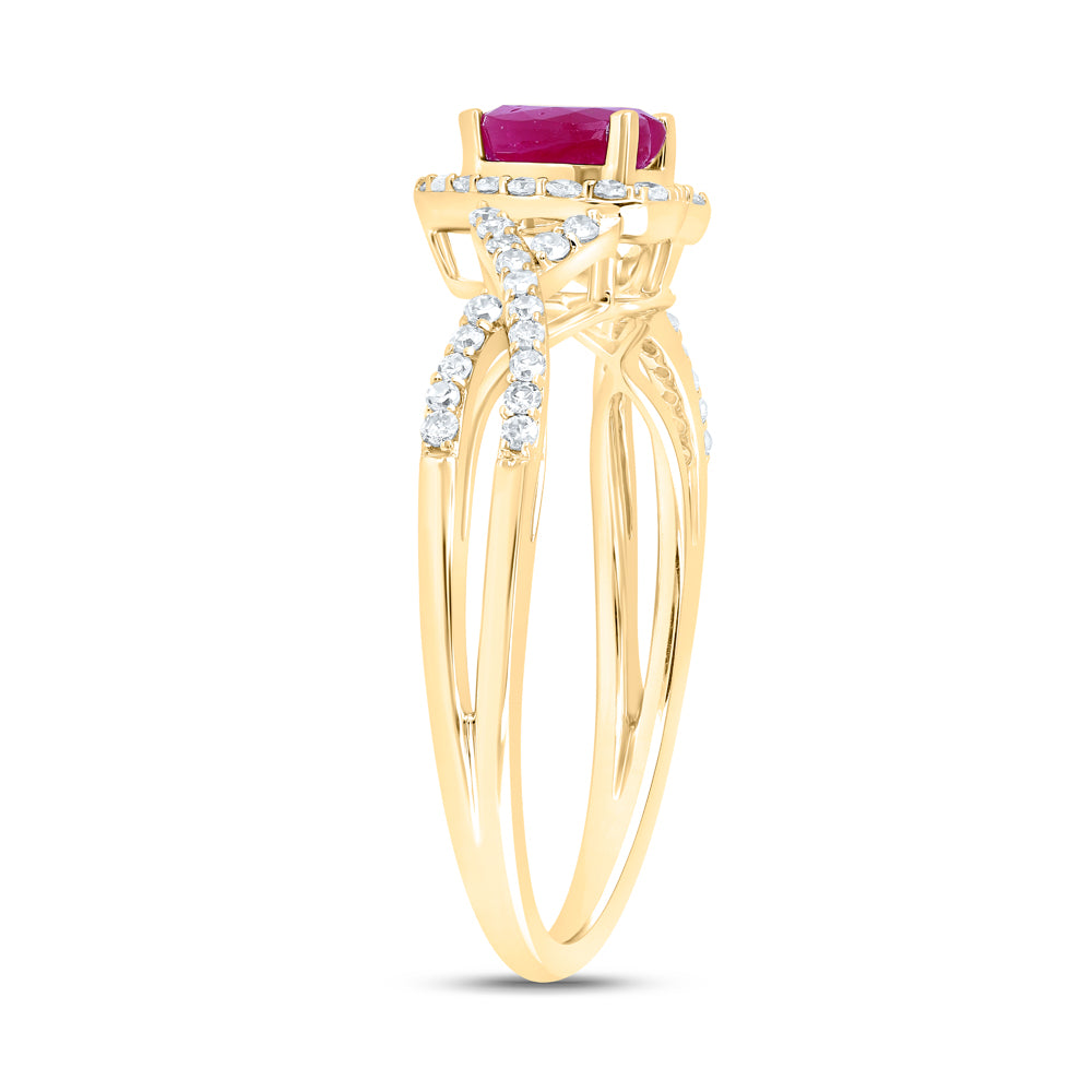 10K Yellow Or White Or Rose Gold Womens Heart Ruby Diamond Halo Ring , Womens Size: 5-10