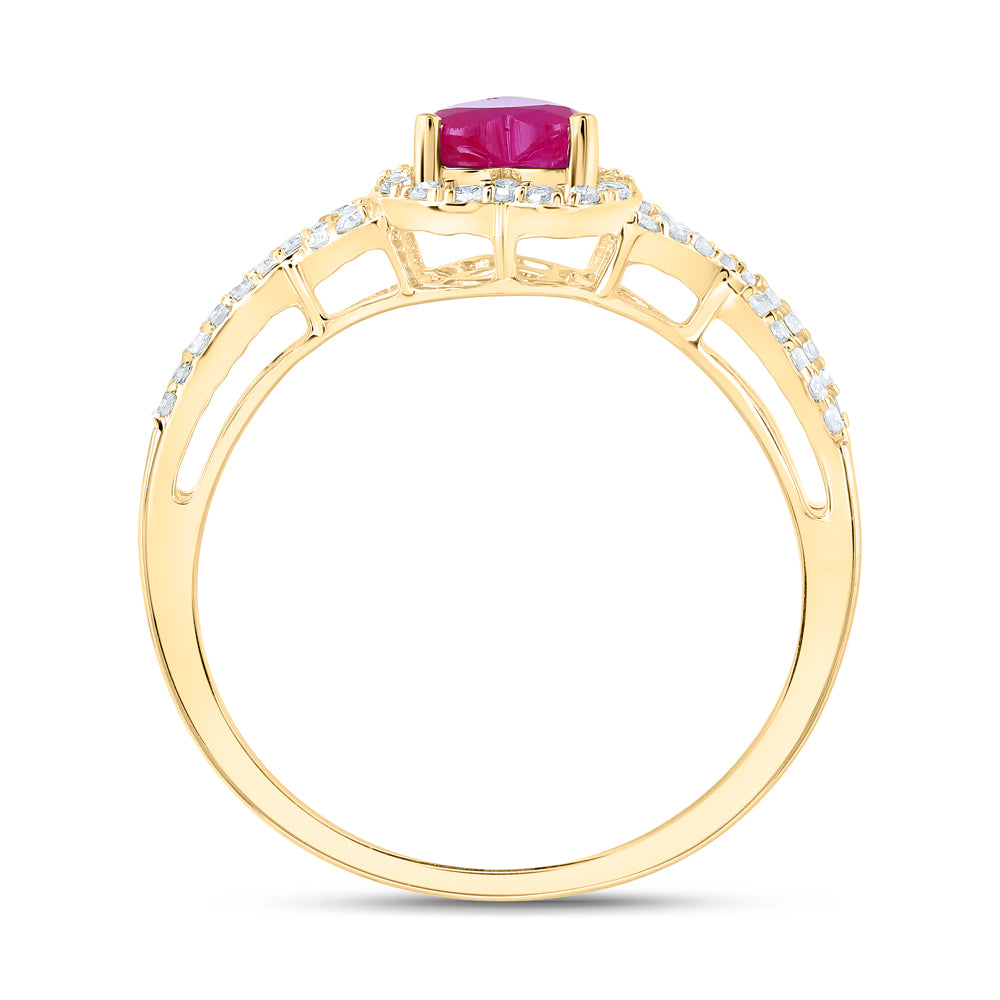 10K Yellow Or White Or Rose Gold Womens Heart Ruby Diamond Halo Ring , Womens Size: 5-10