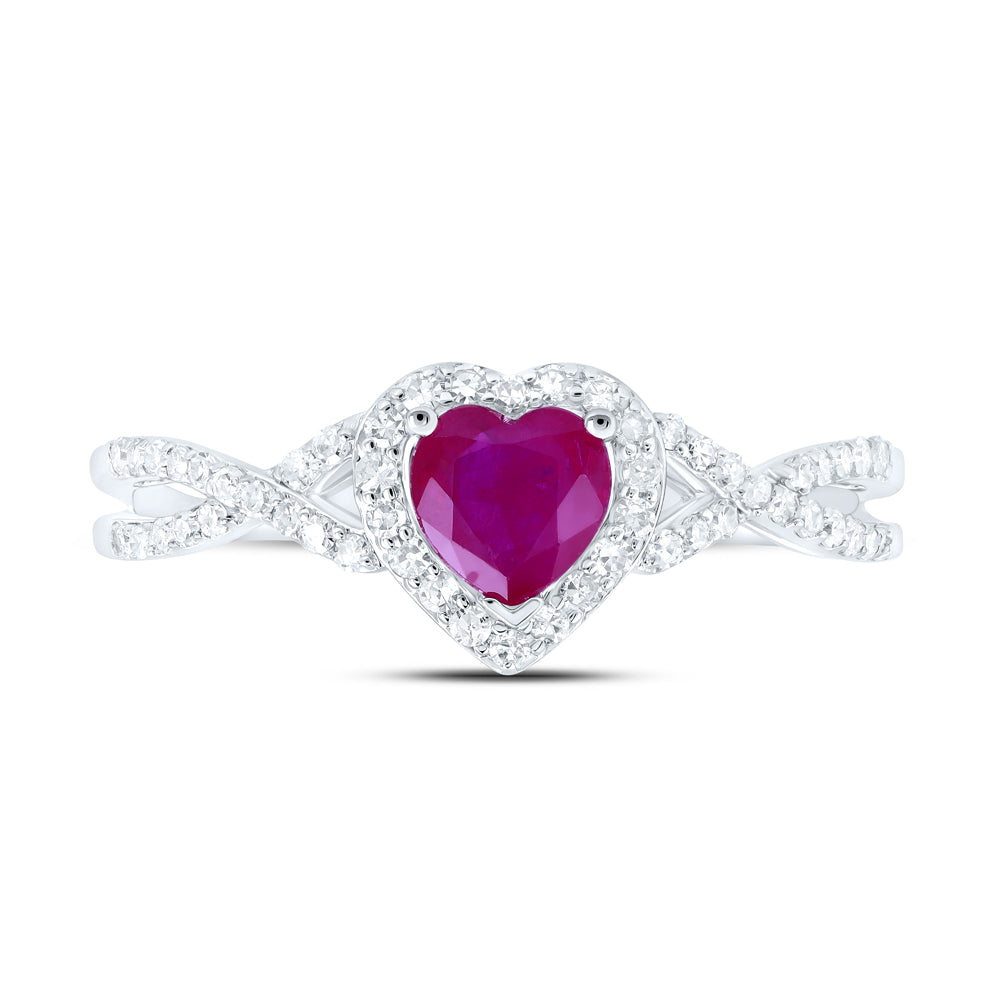 10K Yellow Or White Or Rose Gold Womens Heart Ruby Diamond Halo Ring , Womens Size: 5-10