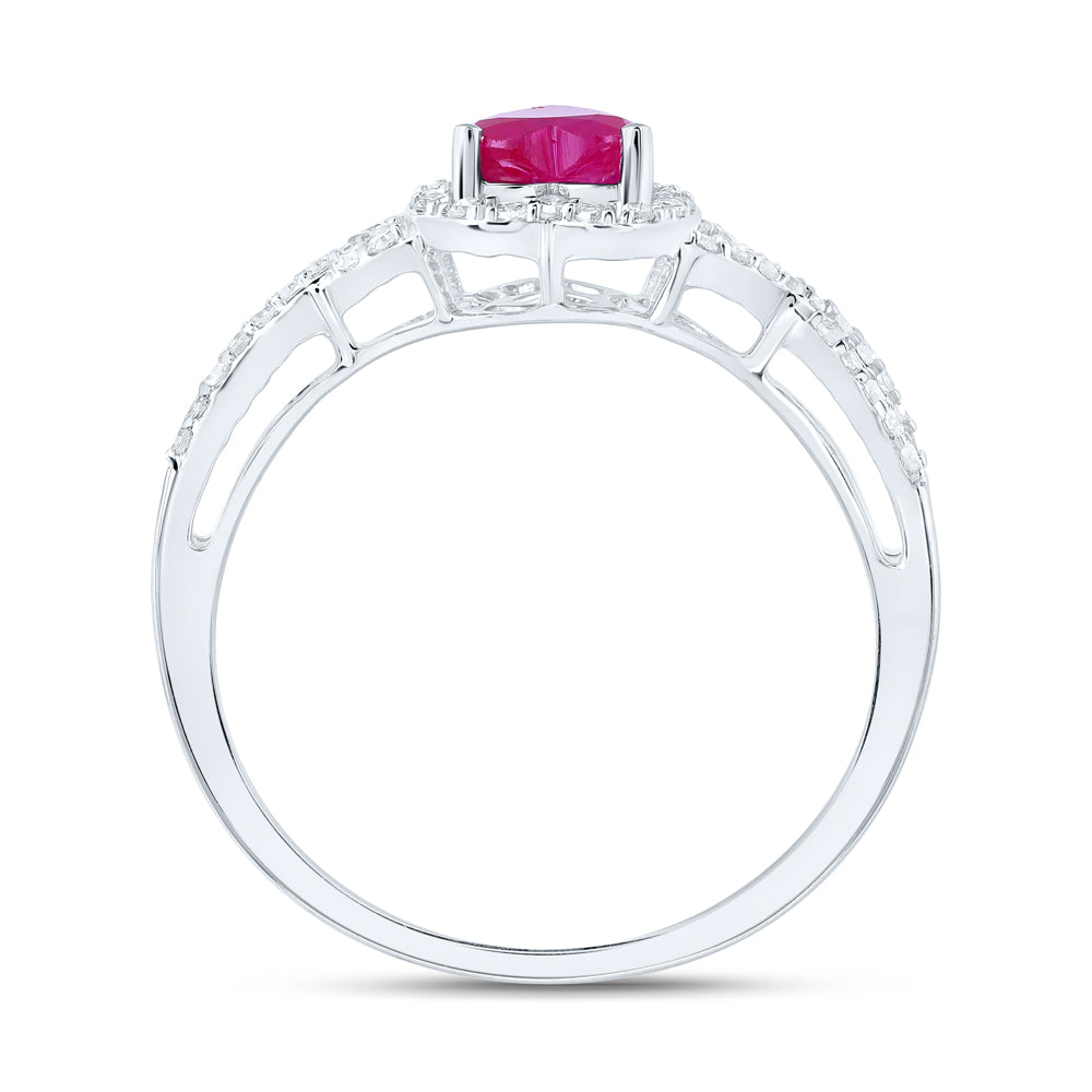 10K Yellow Or White Or Rose Gold Womens Heart Ruby Diamond Halo Ring , Womens Size: 5-10