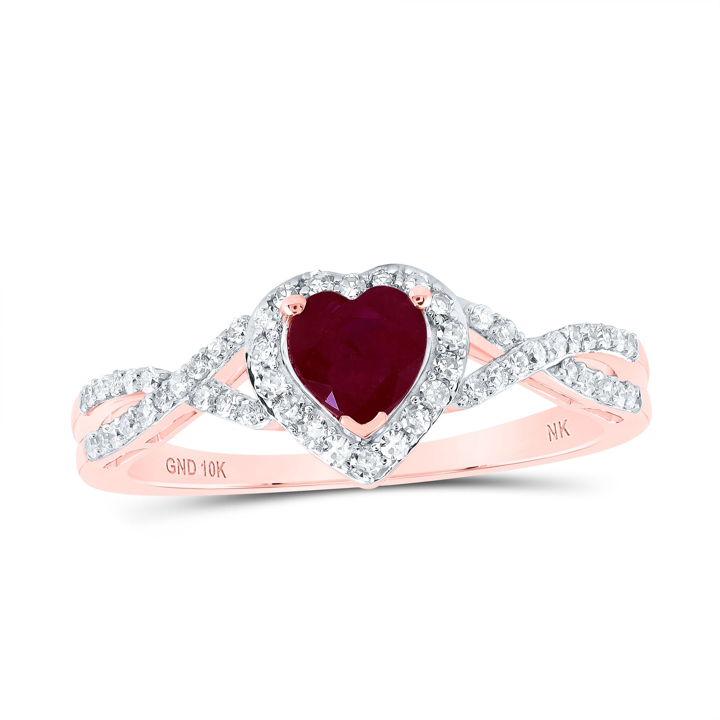 10K Yellow Or White Or Rose Gold Womens Heart Ruby Diamond Halo Ring , Womens Size: 5-10