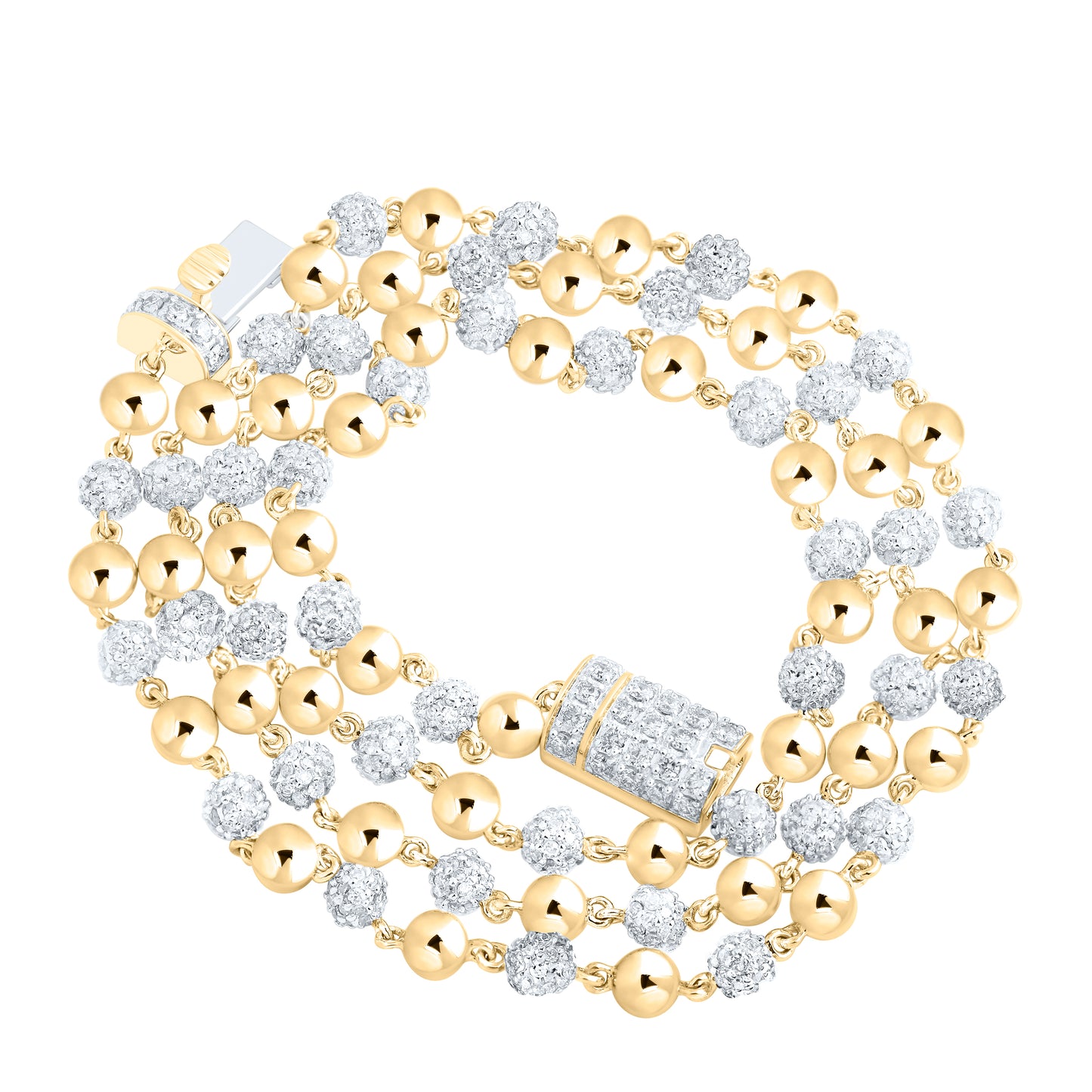 10K Yellow Gold Mens Round Diamond 18-inch Ball Link Chain Necklace 4 Cttw, Width: 0.16 In