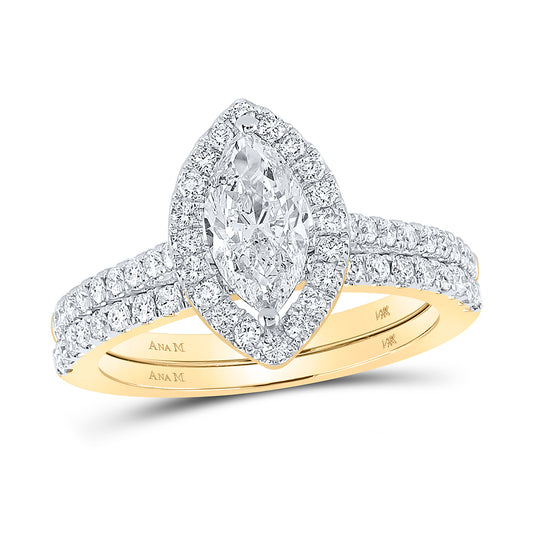 14kt Yellow Gold 1 1/2 Cttw Diamond 1ct-cmq Bliss Wedding Engagement Anniversary Bridal Set 1 Halo Cert, Women Size: 5-9