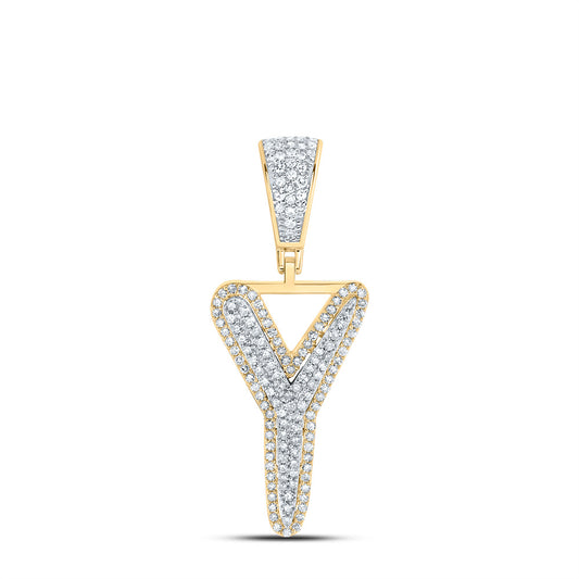 10kt Two-tone Gold 1/2 Cttw Diamond Initial " Y" Mens Pendant