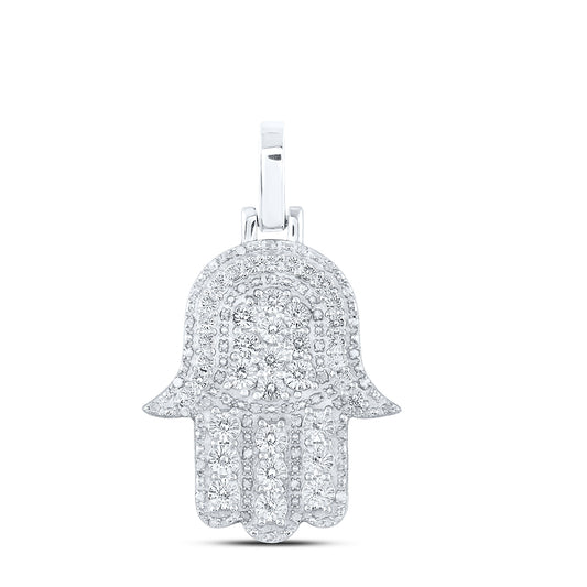 Sterling Silver 1/3 Cttw Diamond Hamsa Pendant