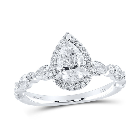 14kt White Gold 2 Cttw Diamond and 1 Cttw Pear Wedding Engagement Anniversary Ring Cert, Women Size: 5-9