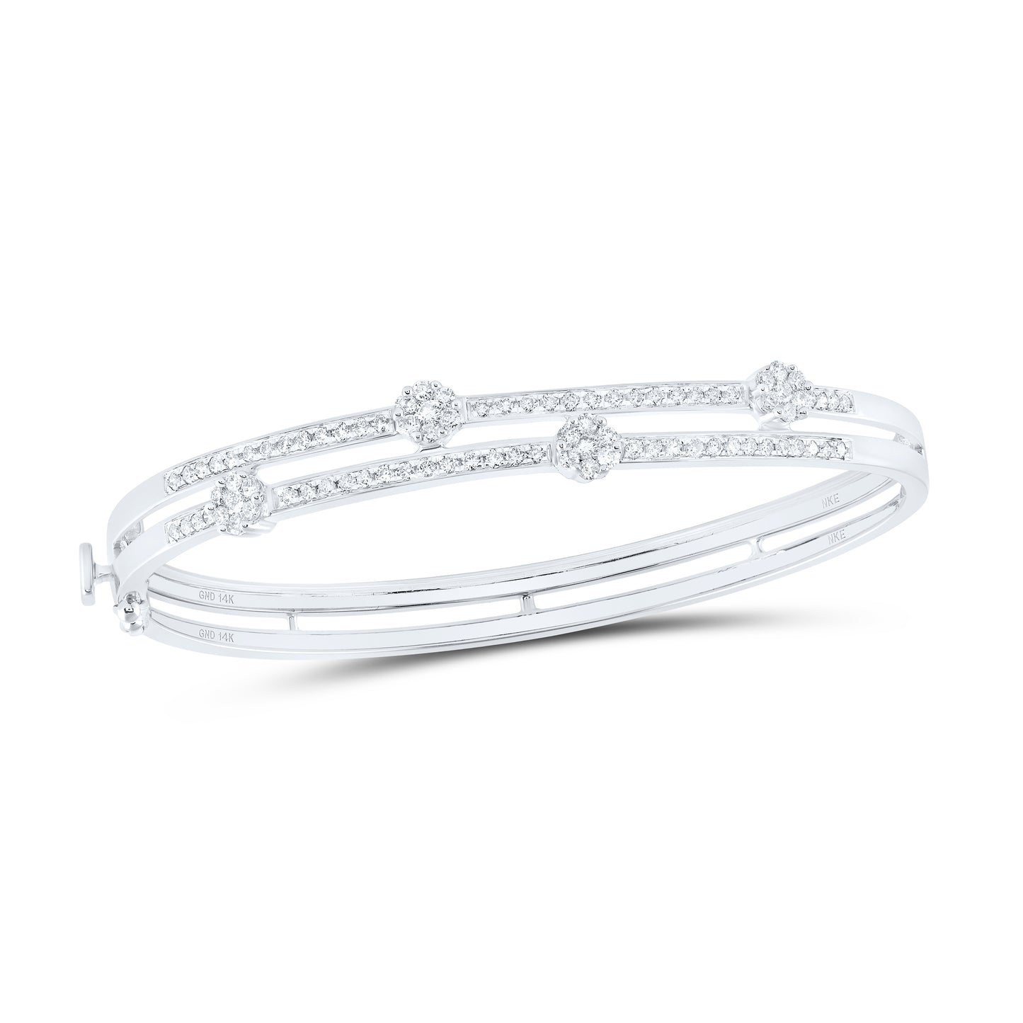 14kt White Gold 1 Cttw Diamond Flower Bangle(60x56 Mm)
