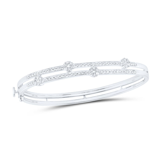 14kt White Gold 1 Cttw Diamond Flower Bangle(60x56 Mm)